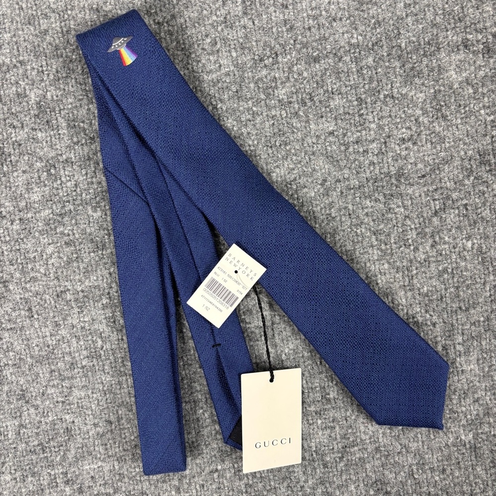 Gucci UFO Space 7.0 Blue Tie Wool Silk NWT